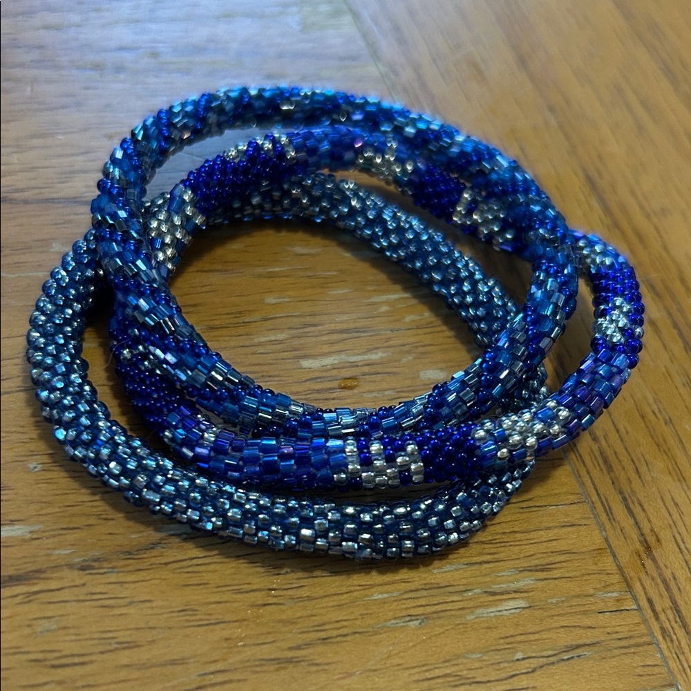 set of 3 Blue Beaded Bracelets